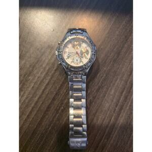 Nautica Men's Chronograph Watch White Dial Stainless Steel 100m Compass Bezel VT